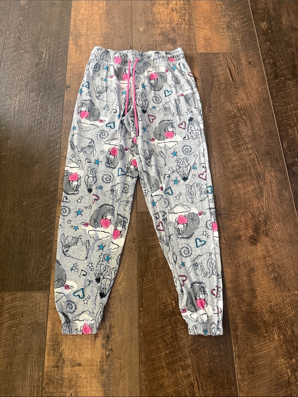 Disney Light Gray Pajama Joggers with Pink and Blue Accents